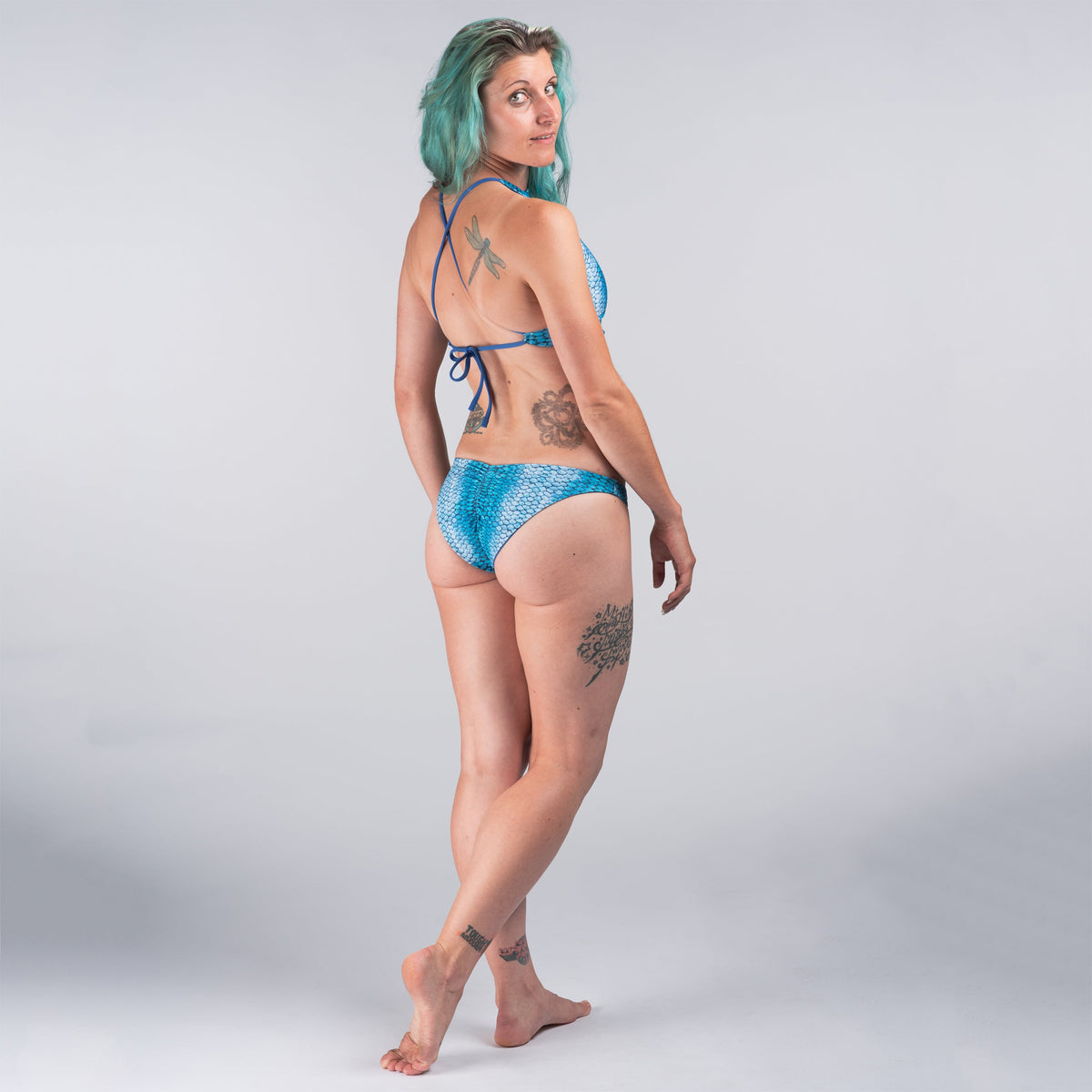 Blue Scales Ruched Bikini Bottoms Recycled Swimwear