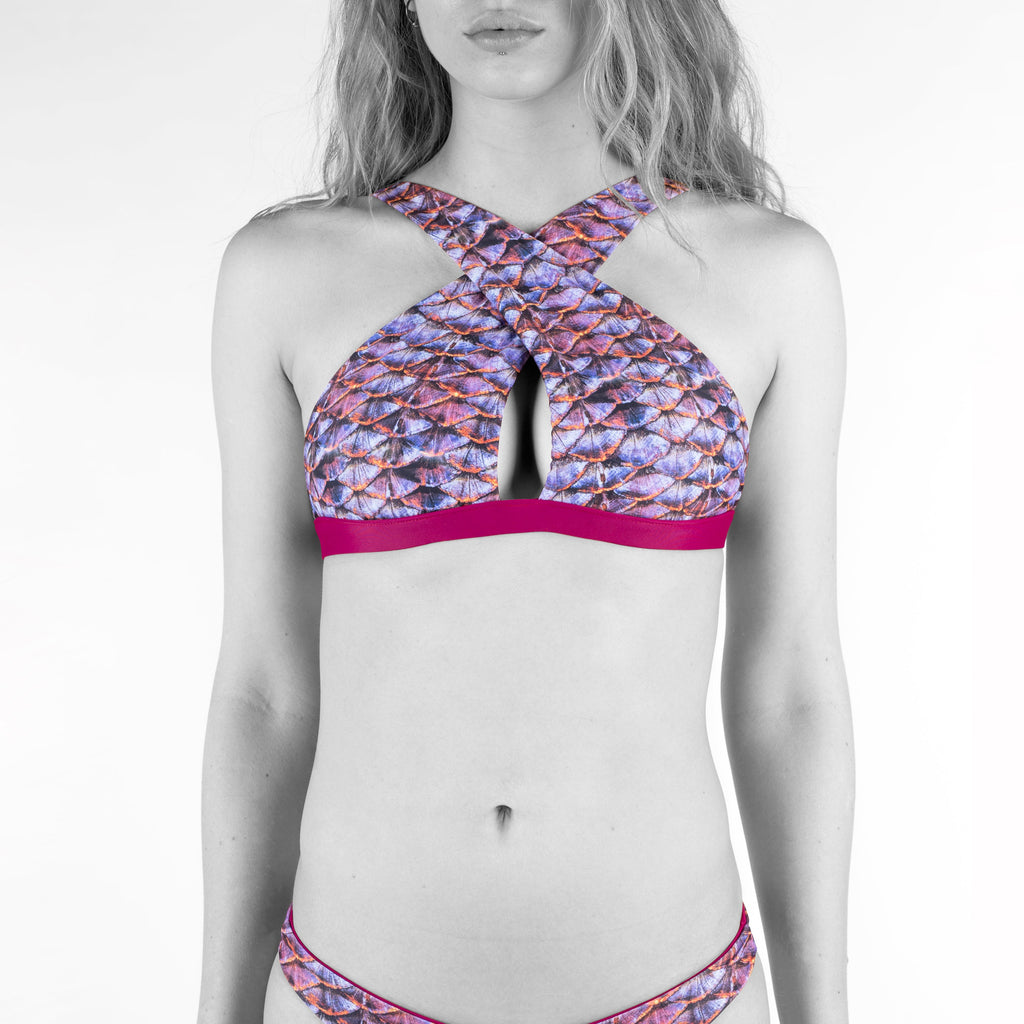 Purple Mermaid Scales Cross Front Bikini Top Bikini Top SeaMorgens 